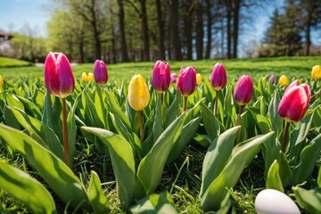 Tulip flowers blooming in the field