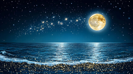 Full moon rising over tranquil ocean at night (1)