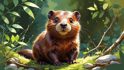 Cute squirrel sitting in lush green forest