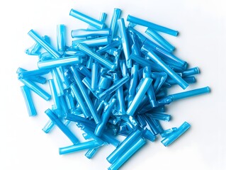 Pile of Light Blue Plastic Bottles on White Background for Conscious Advertising