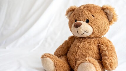 Fototapeta premium Brown Teddy Bear on White Fabric
