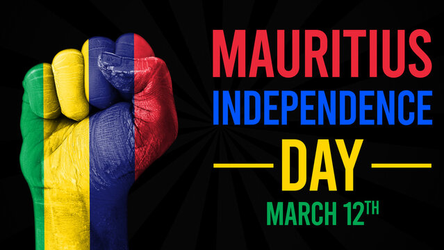 Mauritius Independence Day is celebrated on 12th March every year, colorful fist painted with flag and typography on the side