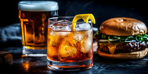 Ice Cold Drinks and Burger Photo
