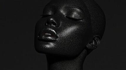 Serene Black Woman, Close-up Portrait, Dark Background, Beauty