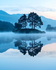 Early Morning Sky Reflected Perfectly in Calm Water With Trees