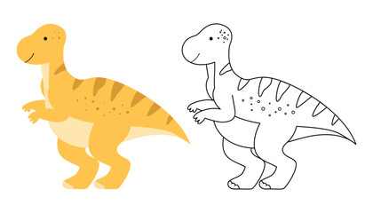 Cute triceratops, coloring book for kids. Tyrannosaurus Rex, dino, children's coloring book with color example. Outline, coloring page. Vector illustration.