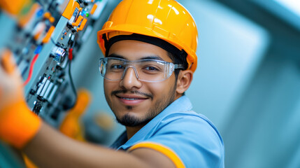 Mug Factory, A technician monitors a digital control system in a factory setting with high fidelity resolution.
