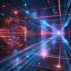 Fototapeta premium Futuristic Quantum Network Security Scientific Visualization of Digital Communication System