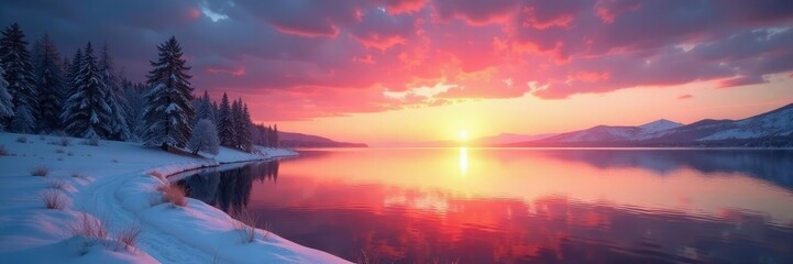 Der Sonnenaufgang ?ber den baikalen See in der winterlichen Stille, calm lake, baikal sunrise