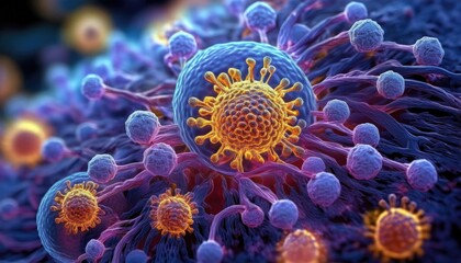 Close-up of colorful microscopic organisms with vivid details and textures.