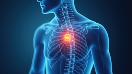 Nerve Block. Human upper body skeleton with highlighted pain point in