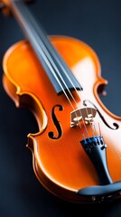 Fototapeta premium Close up of a violin’s fine details focusing on the wooden texture strings and bridge showcasing expert craftsmanship and precision