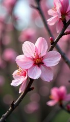 Soft pink petals unfurl on a blooming tree branch, garden blooms, blossom tree, blossoms