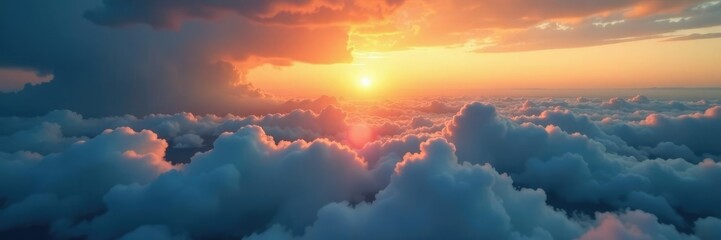 Fototapeta premium Soft sunlight creeps from darkened cloud layer, clouds, layered