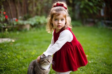 little girl with a cat