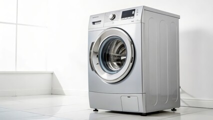Modern Front-Load Washing Machine in Bright Room