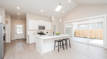 Fototapeta premium Modern Kitchen Open to Backyard, Bright Interior, Home Design