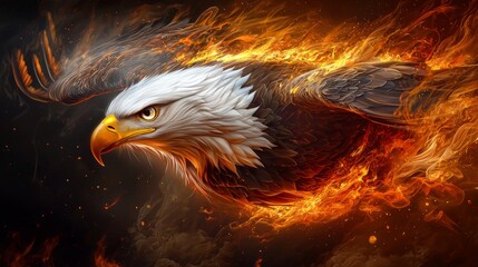 Fiery Eagle in Flight: A Dramatic Digital Art