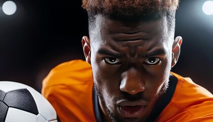 Focused Soccer Player Close Up Portrait