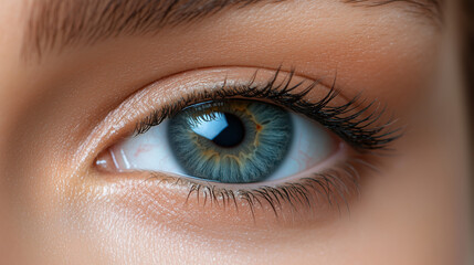 Obraz premium Blue orange human eye iris pupil close up macro shot Color vision perception blindness eyes concept