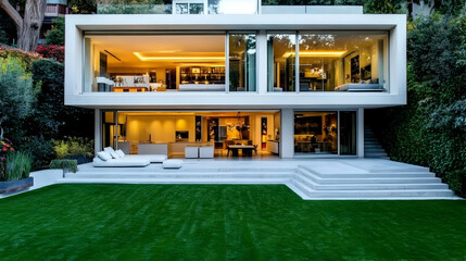 Modern House Exterior Night View Illustration