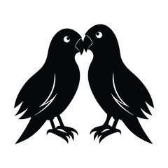 Fototapeta premium Charming lovebirds touching beaks simple silhouette on white