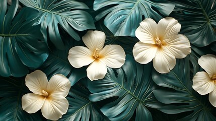 Obraz premium Tropical Flowers & Leaves Background