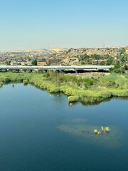 Fototapeta premium Scenery view of Aswan High Dam in sunny day, Egypt
