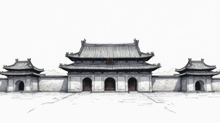 Forbidden City Sketch in Classic Black and White