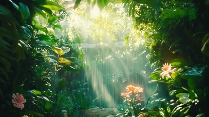 Fototapeta premium Lush jungle waterfall scene