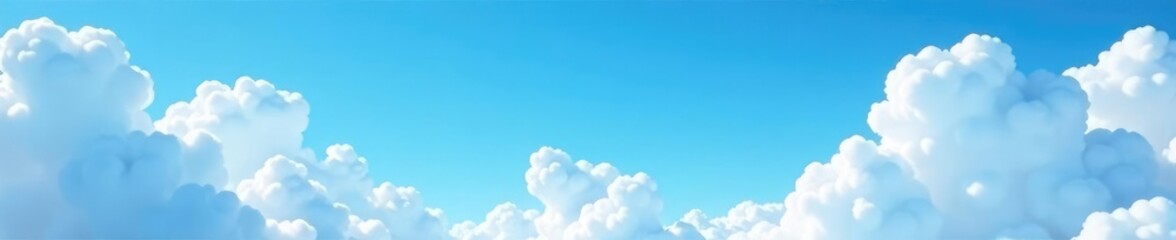 Soft white clouds drift lazily above a clear bright blue sky, cloudy, vast, sky