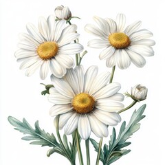 Fototapeta premium Vintage white daisies isolated on white background, White daisy