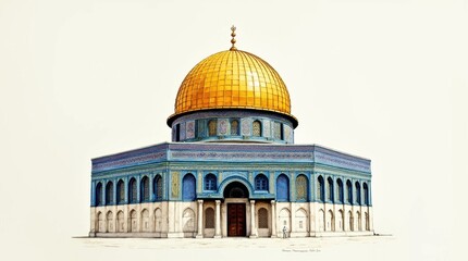 Intricate Ink Illustration of the Dome of the Rock