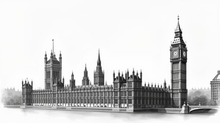 Fototapeta premium Elegant Monochrome Drawing of Big Ben and the Houses of Parliament