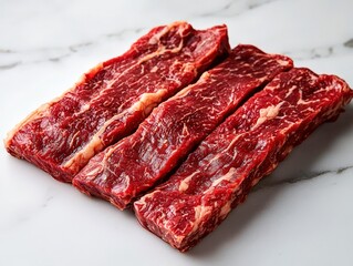 Freshly Cut Raw Beef Ribs on Elegant Marble Surface for Culinary Use