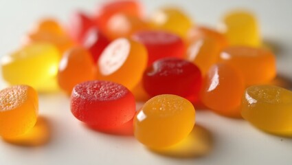 Glucosamine Gummies. Close up colorful red orange yellow gummy candy s