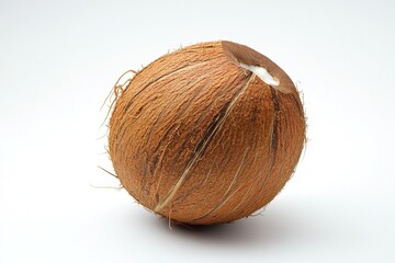 A mature coconut with its rough fibrous brown outer husk
