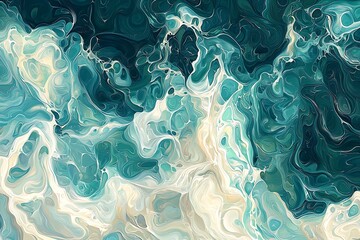 Naklejka premium Abstract rippling lake geometric wave patterns in vibrant teal and white