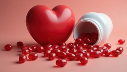 Heart Supplement. chews Resveratrol Cat fish oil Pcos CoQ10 and soil Lashil Beauty Love wellness Cherifer Red shape, spilled pills, romantic me