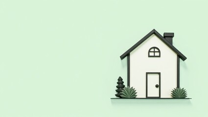 Naklejka premium Heloc. Small white house is on green surface with black roof