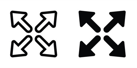 Zoom in arrow button icon. Widen, splay button media control interfaces in line design and flat design. Video audio player interface in rounded corners. Vector illustration. Editable stroke EPS 10
