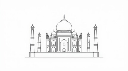 Elegant Domes of the Taj Mahal: Fine Line Illustration