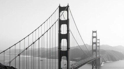 Monochrome Depiction of the Golden Gate Bridge