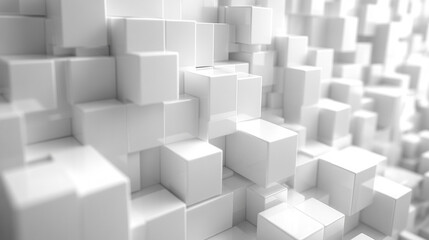 Randomly arranged white cube boxes fading out on a modern background symbolizing abstraction transition emptiness and minimalism with copy space for creative design.


