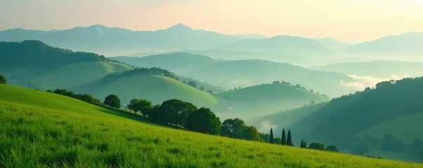 Mist rising from the rolling hills of Val d Orcia in Tuscany, rolling hills, hills, foggy