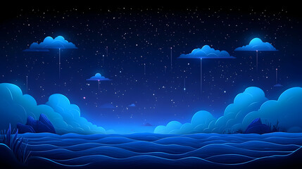 Glowing Clouds Raining Stars Over Night Sea