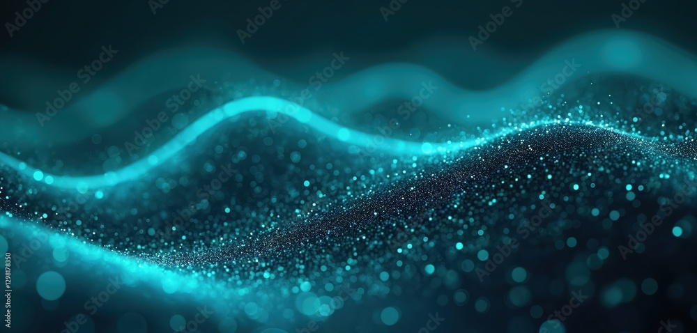 Fototapete Abstract cyberspace tech illustration. Private info, data flow, digital generation, electronic field, processed data waves, big data analytics. Perfect for networking, tech, business presentations.