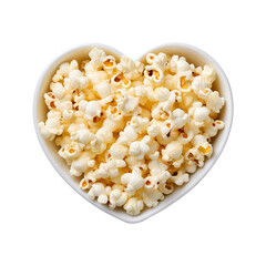 Popcorn in heart shaped bowl isolated on transparent background