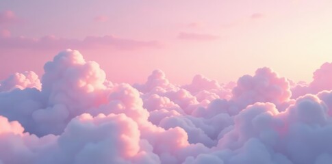 Soft pink sky with puffy white clouds drifting by, puffy, peaceful