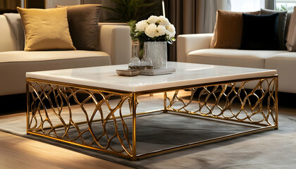 Golden Coffee Table: Stylish coffee table with a luxurious gold finish.